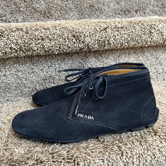 Prada Women's Navy Suede Ankle Booties - Picture 2 of 14